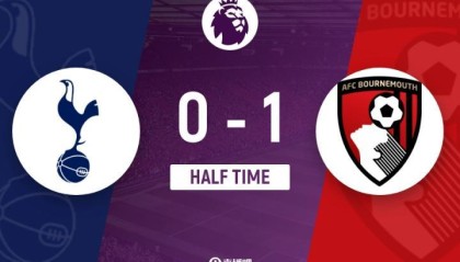 半场-热刺暂0-1伯恩茅斯 埃瓦尼尔森闪击破门 热刺半场0射门